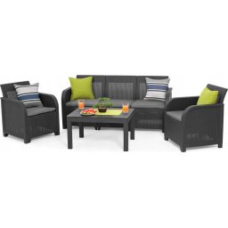 Set de mobilier de gradina, Keter Rosalie, Ratan artificial, Masa Orlando pentru 5 persoane, Gri Grafit