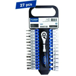 Set 27 chei clichet cu tubulare + biti 1/4, Hyundai HY-59634