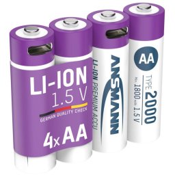 Ansmann Li-Ion battery Mignon AA type 2,000 (min. 1,800 mAh), pack of 4 (white/purple, 4x AA (Mignon), USB-C charging port)