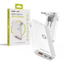 Incarcator de retea 1x USB-A + 2x USB-C Design slim 65W Alb