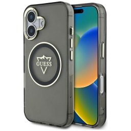 Husa Husa pentru iPhone 16 - Guess IML Metal Mountain Logo MagSafe (GUHMP16SHFGTMSLSK) - Black