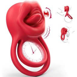 SuperLove Vibrating Cock Ring with Licking Tongue Red