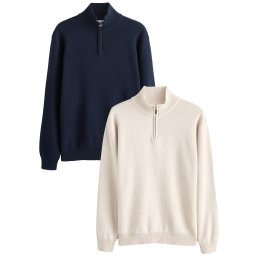 Next Pulover bleumarin / alb natural