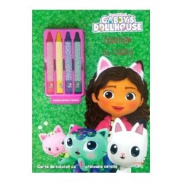 Gabby's Dollhouse. Coloram cu Gabby. Carte de colorat cu 4 creioane cerate