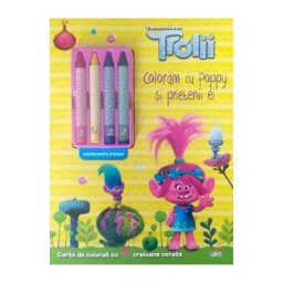 Trolii. Coloram cu Poppy si prietenii ei. Carte de colorat cu 4 creioane cerate
