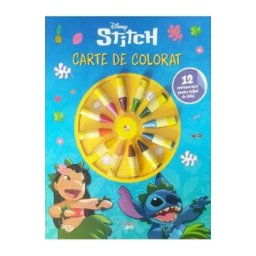 Stitch. Carte de colorat. 12 creioane mici pentru maini de pitici