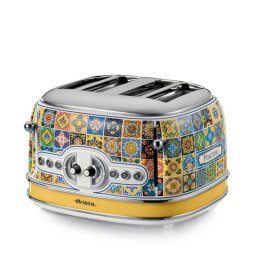 Prajitor de paine Ariete Positano 0156/0P, 1600W, 4 felii, 3 functii, 6 trepte, Tava firimituri, Alb/Galben