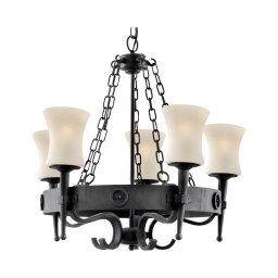 Searchlight 0815-5BK - Candelabru suspendat pe lanț CARTWHEEL 5xE27/60W/230V negru