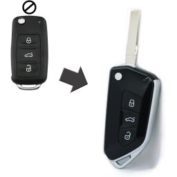 Carcasa Cheie Auto tip Briceag Techstar Modificata, 3 Butoane, Compatibila Volkswagen Golf 5, Passat B6, Touran, Jetta, Skoda Octavia 2 – design sport, model imbunatatit