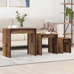 Masa de Cafea cu Tavi Lasate 3 pcs Lemn vechi 60 x 35 x 56 cm GartenMobel Dekor