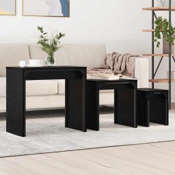 Masa de Cafea cu Tavi Lasate 3 pcs Stejar negru 60 x 35 x 56 cm GartenMobel Dekor
