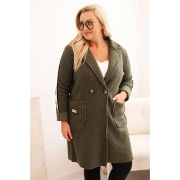 Kesi Włoski Plus Size women's coat made of faux sheepskin with pockets khaki