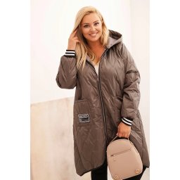 Kesi Włoski Plus Size women's quilted jacket with a hood and sporty cuffs fango