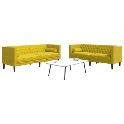 Set canapele Chesterfield cu perne rulou 2 piese galben catifea GartenMobel Dekor
