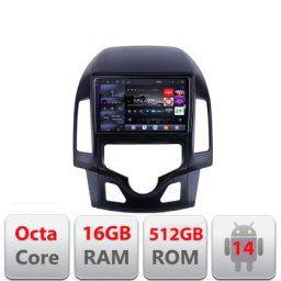 Navigatie Hyundai I30 2009-2012 clima automata Edotec Kit-I30AUTOMATIC 8 core QLED 2K 16+512 360 Android Waze USB Navigatie Internet Youtube Rad CarStore Technology