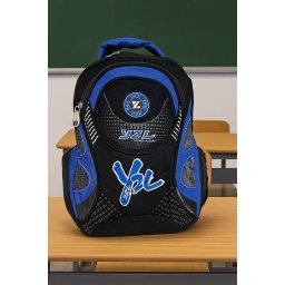 Rucsac sport cu buzunare laterale si fermoare Sport Ghiozdan Negru/Sky, 35x25x10 Mic – RS02