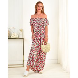 Resti Red and black women's maxi dress with floral print - Clothing