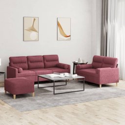 Set canapea cu perne, 3 piese, rosu vin, material textil GartenMobel Dekor