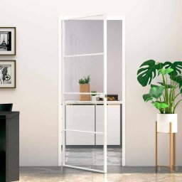 Usa de interior alb 83x201,5 cm sticla securiz. / aluminiu slim GartenMobel Dekor