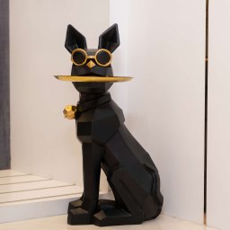 Masuta suport (figurina) Bulldog Negru cu tava aurie