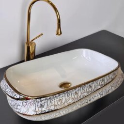 Lavoar pe blat, Ceramica, Auriu, Alb, Classy Luxury LDPZP015GD