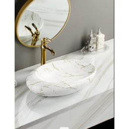 Lavoar pe blat, Ceramica, Alb, Oval, Elegant Marble LDPA318WH