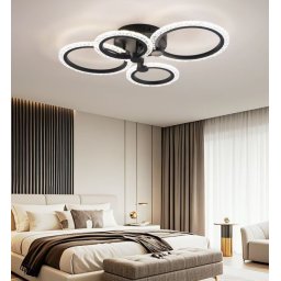 Lustra LED dormitor 80W Rings 4 Cercuri Negru Glam