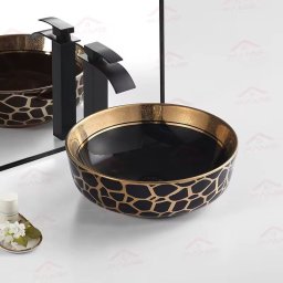 Lavoar pe blat, Ceramica, Negru, Auriu, Rotund, Safari Lux