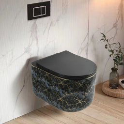 Vas toaleta WC suspendat Modern, Negru, Auriu, LDPZ517B