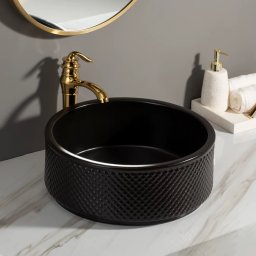 Lavoar Negru, Ceramica, Rotund, pe blat, Premium