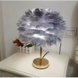 Veioza Puff Mini Gri cu pene naturale