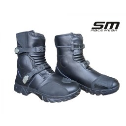 Cizme moto Enduro-ATV SM Racewear Adventure Short - piele naturala, sistem cu doua catarame si inchidere Velcro