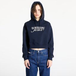Hanorac Tommy Jeans Relaxed Cropped Script Hoodie Blue