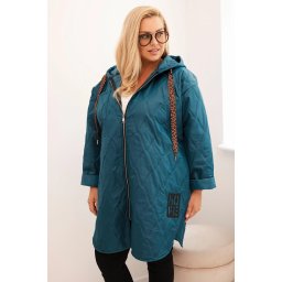 Kesi Włoski Plus Size women's quilted jacket with a hood and the inscription HOPE sea green