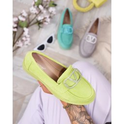 Resti Women's lime green moccasins with ornament Fogras