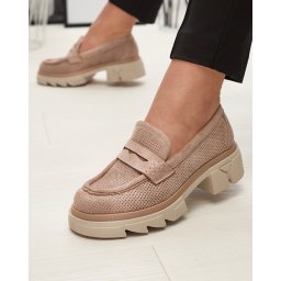 Resti Light brown women's openwork moccasins on a solid sole Ejina - Footwear