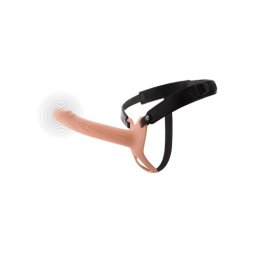 Dorinta Ascunsa Infern Strap-on cu Dildo Realist 20cm Scobit Gol in Interior cu Inel de Prindere de Testicule si Vibratii Culoare Deschisa