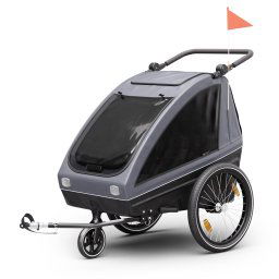 KLARFIT GoKiddo, remorcă pentru biciclete, pliabilă, cu frâne integrate, în creștere, pentru 2 copii (CST1-KF-GKD-DG)