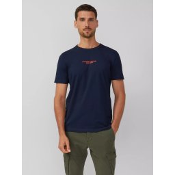 s.Oliver Tricou barbati, Regular fit cu decolteu la baza gatului si imprimeu cu text, Bleumarin inchis (SELECTATI MARIMEA: L)