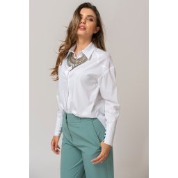 Camasa uni din poplin elastic EMELINE, Hermosa, alb