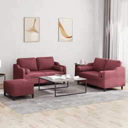 Set canapea cu perne, 3 piese, rosu vin, material textil GartenMobel Dekor