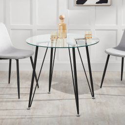 Masa, en.casa, PXXM-0101 Huittinen, 72 x 80 cm, otel, sticla, transparent, negru, blat rotund HausGarden Leisure