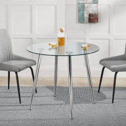 Masa, en.casa, PXXM-0107 Humppila, 75 x 87 cm, sticla, otel, transparent, crom, forma rotunda HausGarden Leisure