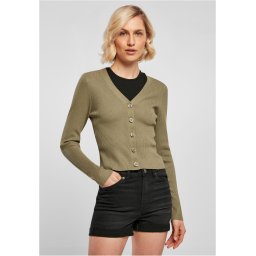 Women's cardigan with short rib knit - khaki