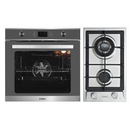 Pachet incorporabil Samus Cuptor incorporabil SC626GDX9 GRAY, 75 L, 2800 W, 9 functii + Plita incorporabila PSG-32SX2, 2 arzatoare pe gaz, gratar fonta, Inox