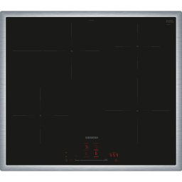 Plita incorporabila cu inductie Siemens EH645HFB1E, iQ300, cu cadru, 4 zone de gatit, 17 niveluri de putere, 60 cm, Home Connect, Negru-Inox