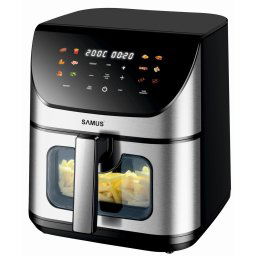 Friteuza cu aer cald Samus AF8-S1700DW, 1700 W, 8 litri, Afisaj electronic color, Control digital tactil, Timer 0-60 min, 12 programe, Tehnologia Fry-Force 360°, Temperatura ajustabila 80-200°C