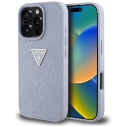 Husa Husa pentru iPhone 16 Pro Max - Guess Leather Hot Stamp 4G Pattern Triangle Metal Logo (GUHCP16XPGP4STRU) - Light Purple