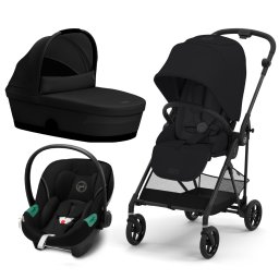 Carucior Cybex Melio Carbon B 3 in 1, Magic Black, cu scoica auto Cloud G i-Size