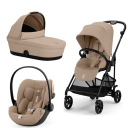 Carucior Cybex Melio Carbon B 3 in 1, Almond Beige, cu scoica auto Cloud G i-Size Plus